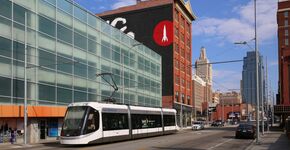 De Amerikaanse streetcar nieuwe stijl in Kansas City, geopend in mei 2016.