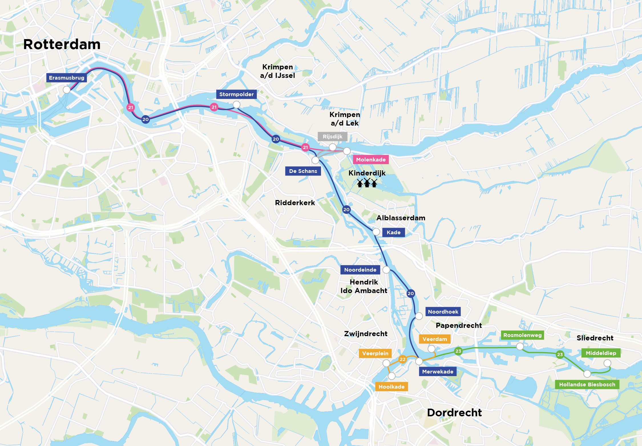 Het routeplan van Blue Amigo