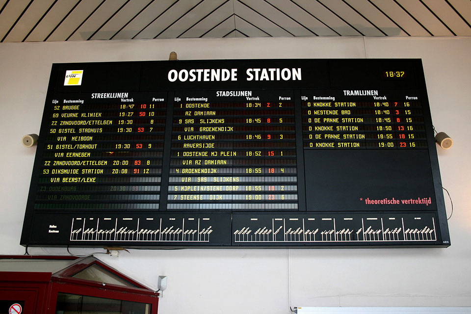 Oostende station. Oostende is de grootste plaats die de Kusttram aandoet. Hier zijn dan ook de meeste overstapmogelijkheden.