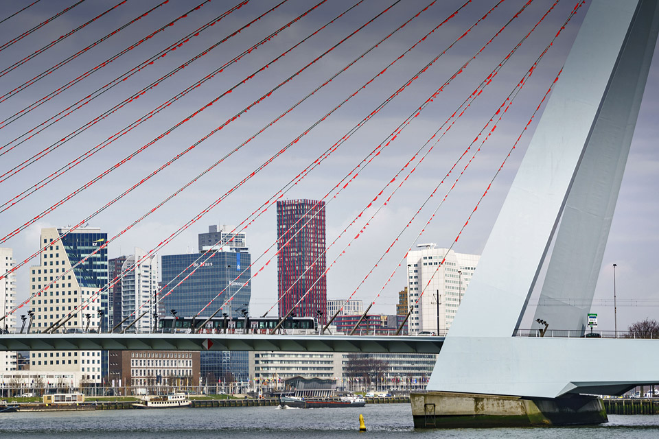 De Erasmusbrug is de enige verbinding voor de tram over de Nieuwe Maas.