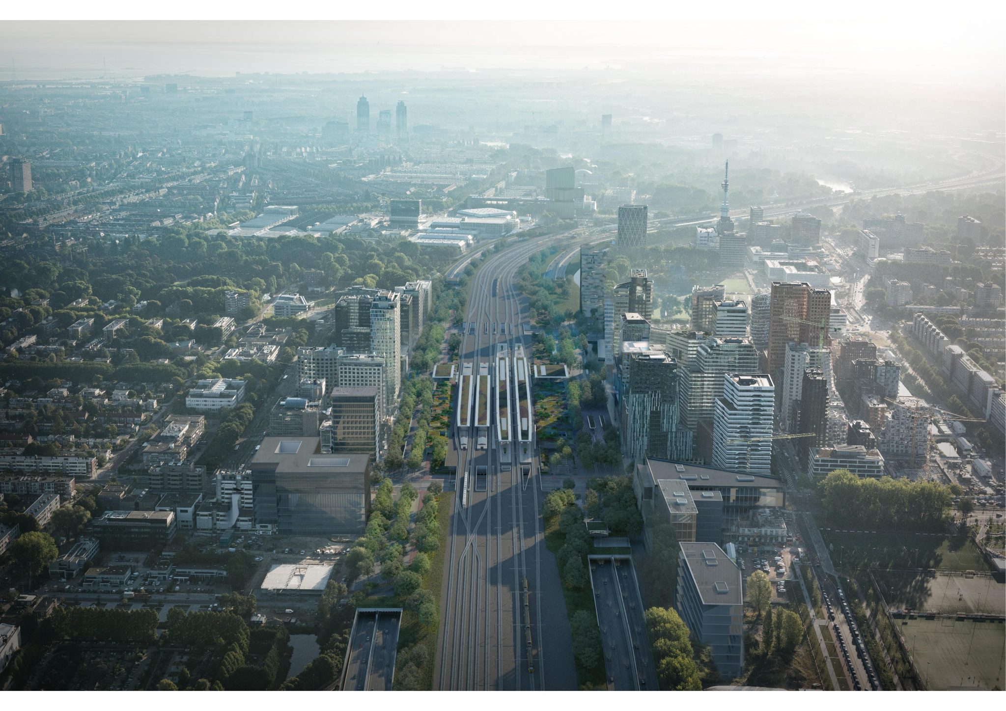 Het nieuwe station Amsterdam Zuid krijgt meer ruimte, omdat de snelweg A10 ondergronds in een tunnel verdwijnt.