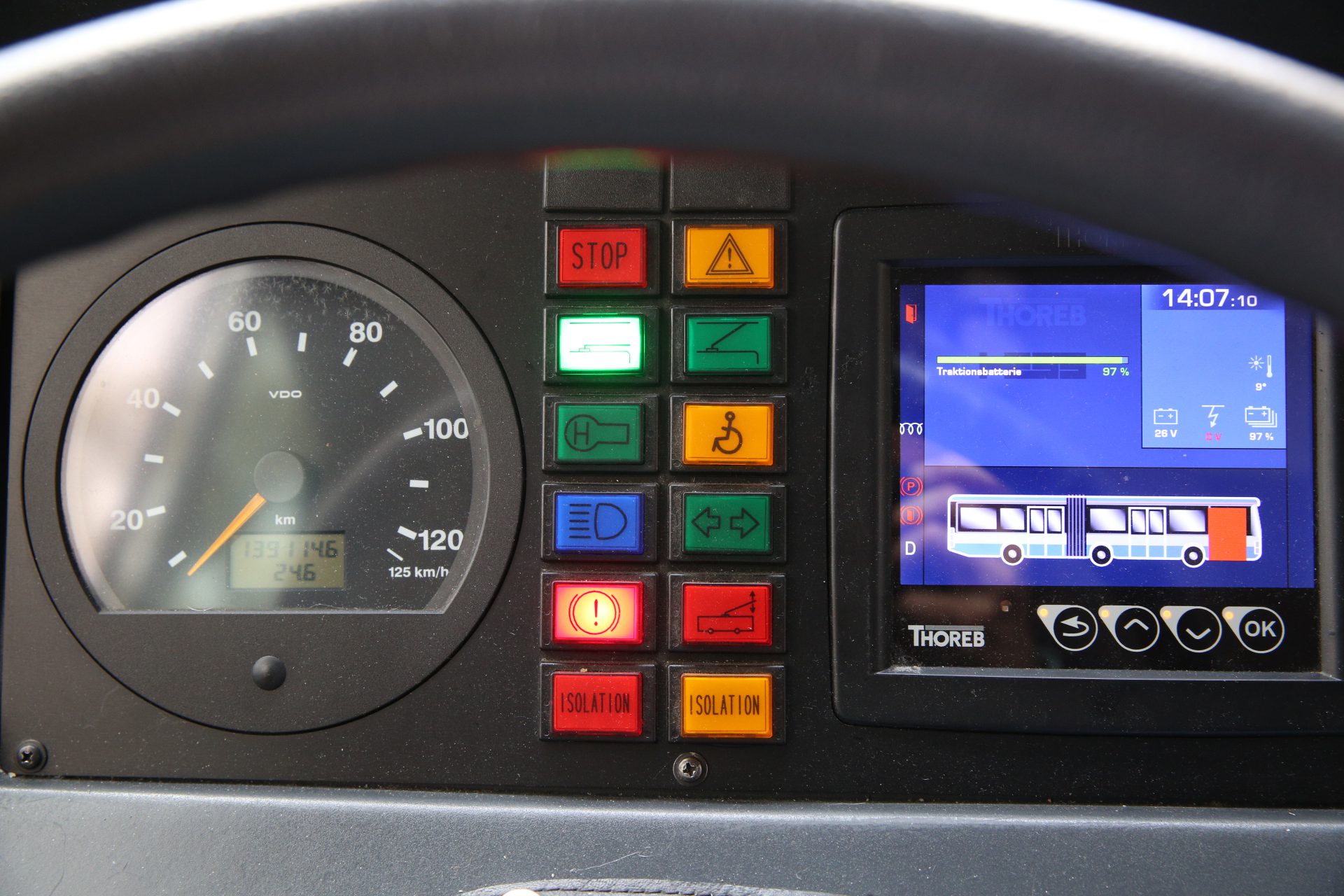Het dashboard van de Trolley 2.0 met batterij-indicator op 97 procent 