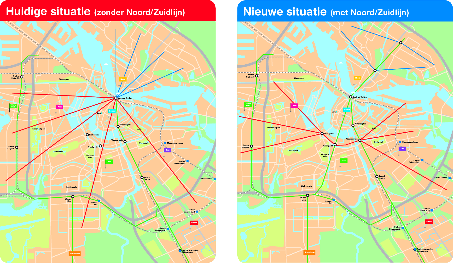 Het busnetwerk in Noord is veranderd, zoals te zien op deze kaart uit het Vervoerplan van de GVB uit 2016.