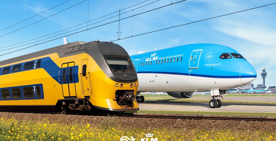 Sinds begin januari is het mogelijk om bij de aankoop van een KLM-vliegticket ook een NS-ticket van Schiphol naar Amsterdam Centraal (en terug) aan te schaffen. ©KLM