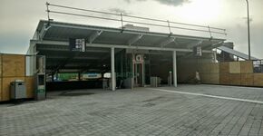 Nieuwe spoortunnel station Zwolle. De uitgang aan de zuidzijde is een tijdelijke constructie.